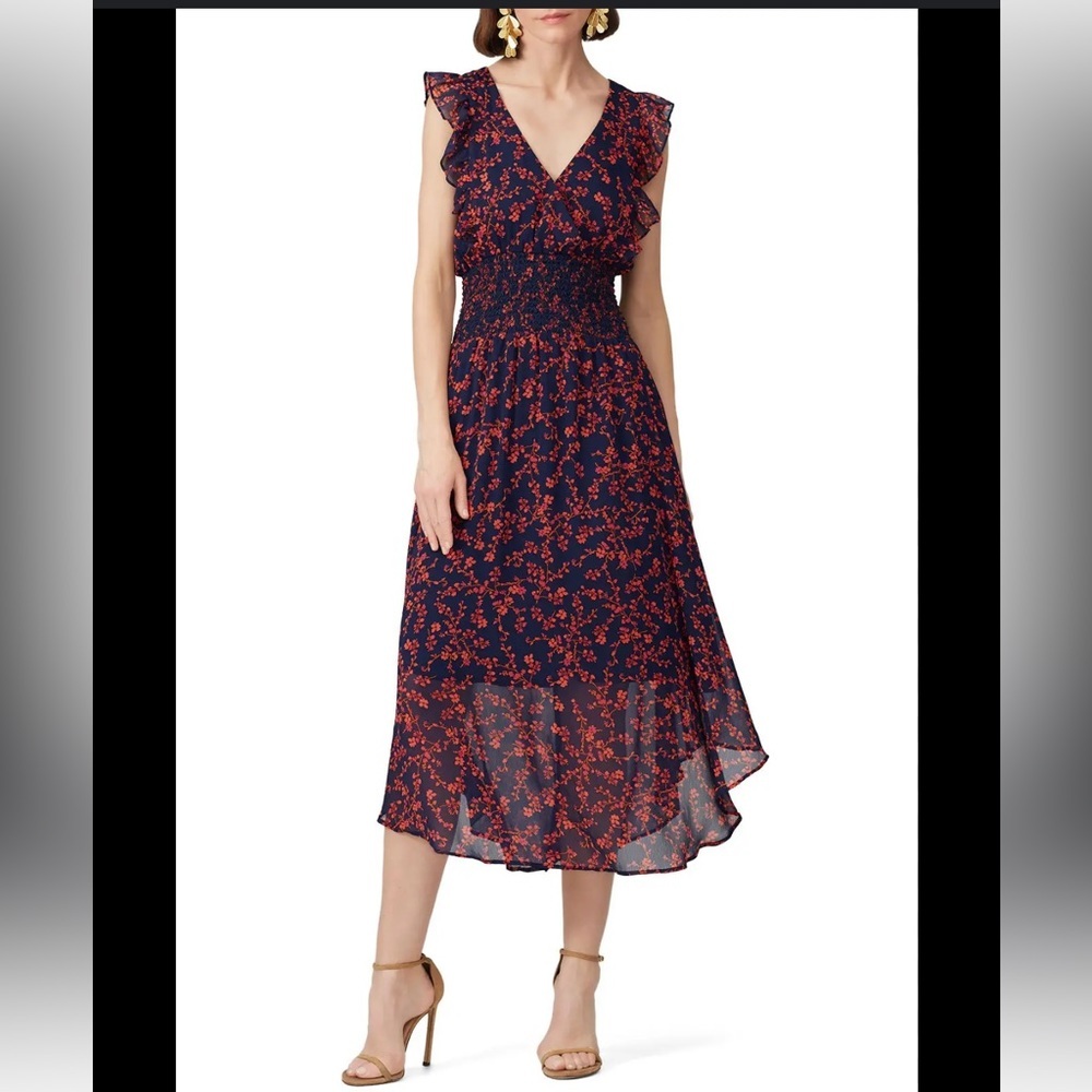 Slate & Willow Smocked Floral Flutter Sleeve Hourglass Midi Dress